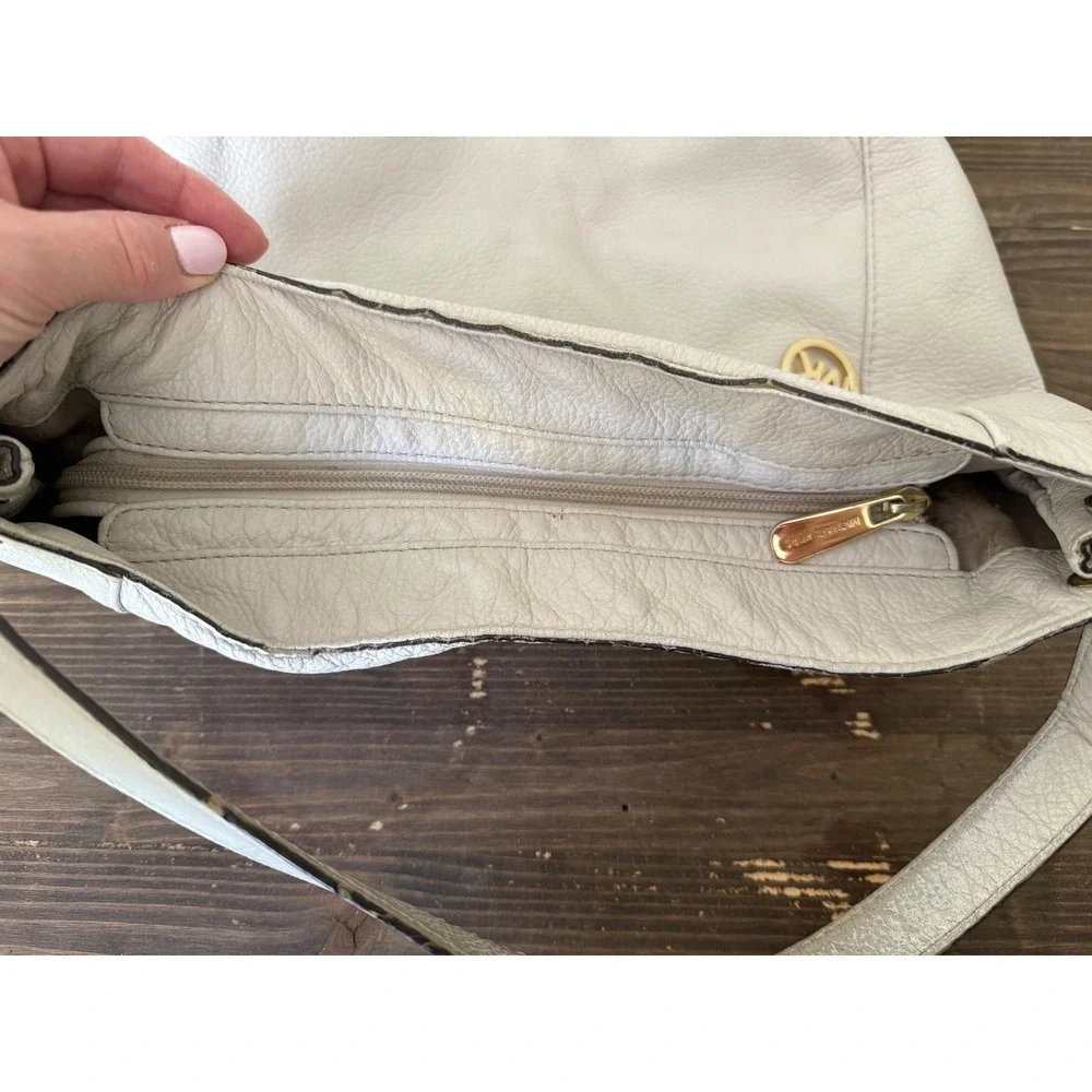 Michael Kors Beige Leather Hobo‎ Bag Gold Hardware Designer Purse Shoulder Bag